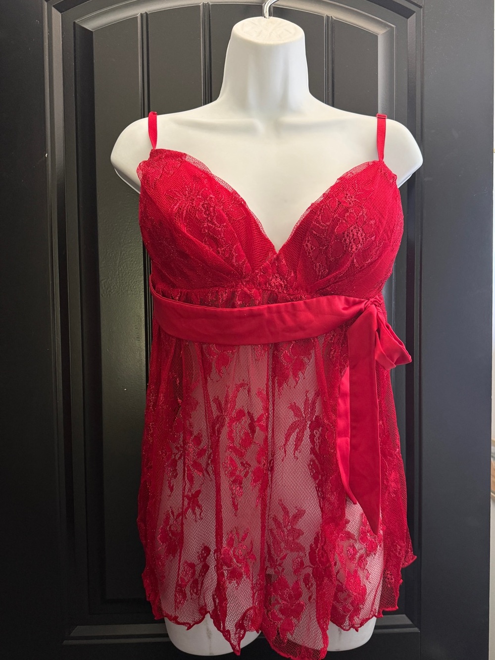 Ambrielle Lingerie Babydoll Sz XL Red Metallic Shimmer Sheer Lace